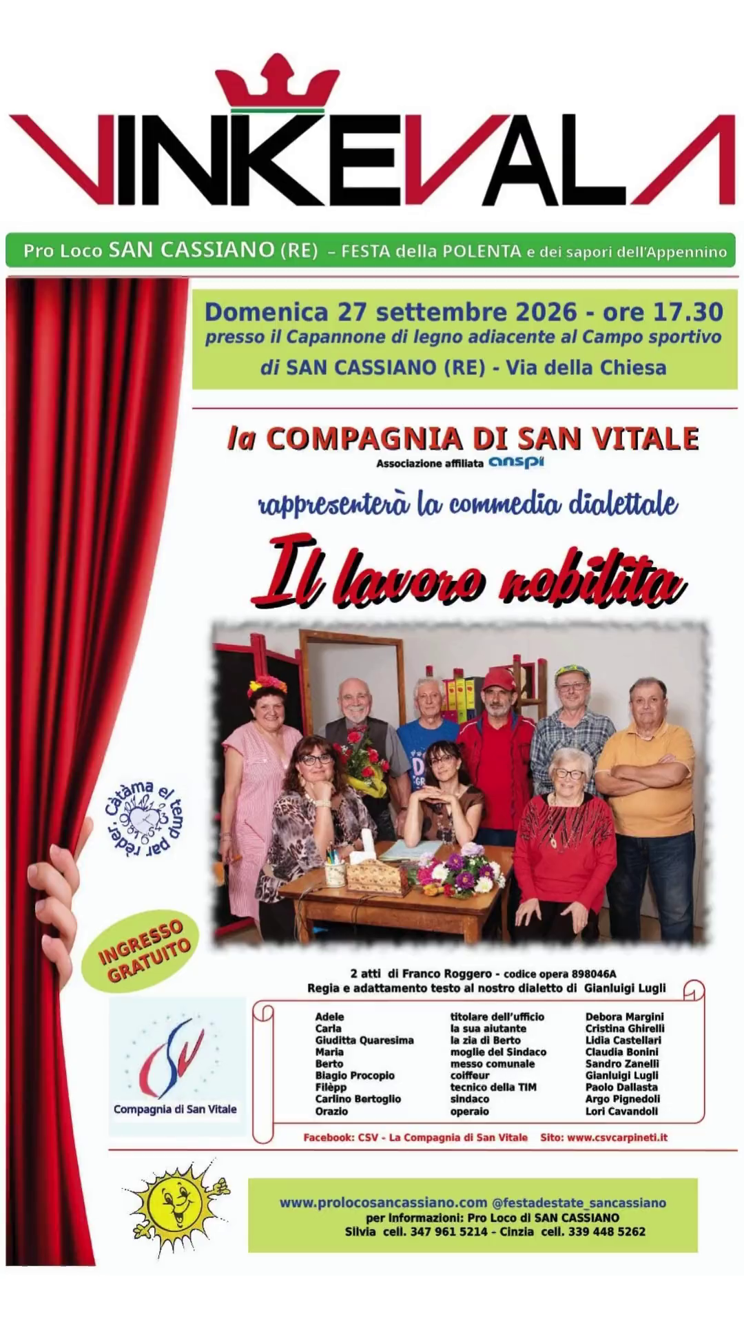 Il lavoro nobilita - Locandina spettacolo domenica 27 settembre 2026 - ore 17.30 - SAN CASSIANO (RE) - CSV Carpineti